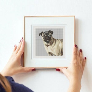 Mini cross stitch art, Edwin Vom Rath’s Pug  by Conradijn Cunaeus, Pug cross stitch, art cross stitch,  dog cross stitch, pug PDF Pattern