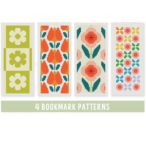 4 Bookmarks Cross Stitch Patterns, beginners, retro bookmarks Cross Stitch Pattern, easy Bookmark Embroidery Pattern, PDF file, xstitch gift image 1