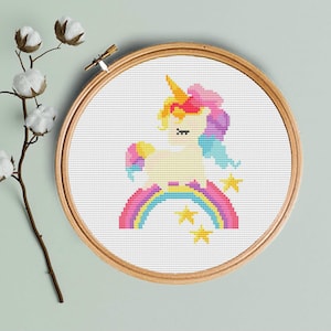 Einhorn Kreuzstich, Einhorn, Niedliche Kreuzstichvorlage, Einhorn, Regenbogen Kreuzstich, Einhorn, PDF