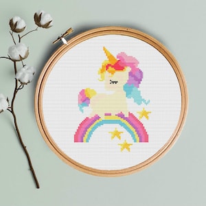 Unicorn cross stitch, Cross stitch pattern unicorn, Cute cross stitch, Animals cross stitch, rainbow cross stitch, Modern cross stitch, PDF