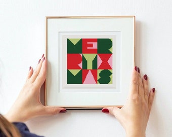 Modern Christmas Cross Stitch Pattern: Merry Christmas Sampler (Digital Download PDF)