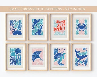 Ocean Animals Cross Stitch Patterns: Set of 8, Sea Life (PDF)