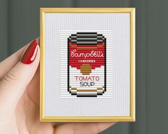 Tomato Soup Can Cross-stitch Pattern: Warhol-inspired Mini Art