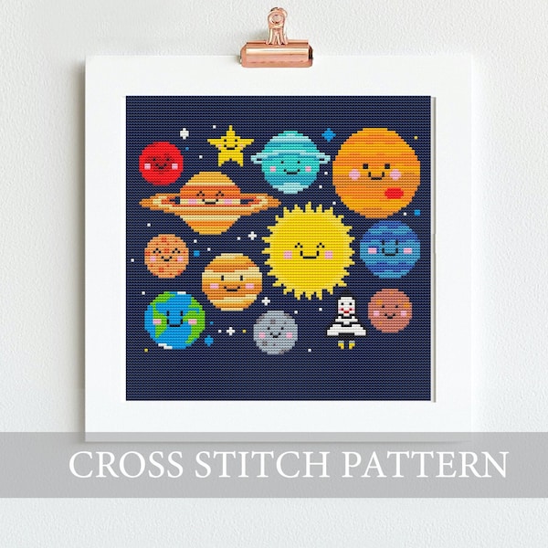 Solar System Cross Stitch Pattern, Galaxy stitching chart  (PDF Pattern)