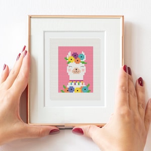 Mini Llama Cross Stitch Pattern, Floral Crown (PDF Pattern)