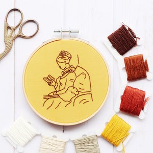 The reader, embroidery template, line art embroidery, hoop art, embroidery DYI, modern embroidery, needlepoint pattern, the reader painting,