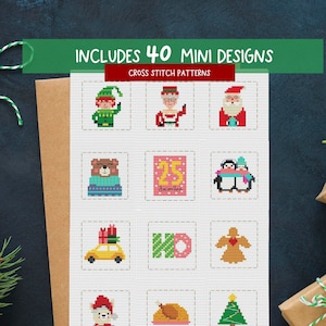 PACK PAQUETE, Patrón punto de cruz navideño, Etiquetas de regalo, Adorno navideño, punto de cruz santa, Punto de cruz moderno, Bordado navideño
