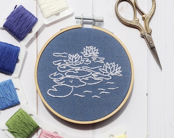 Monet Water Lilies Hand Embroidery Pattern: Beginner Hoop Art (PDF Template)
