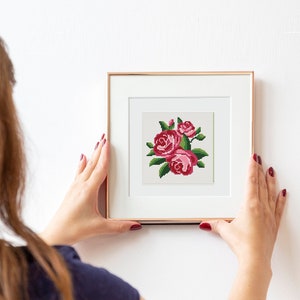 Mini kruissteekpatroon, rozen, getelde kruissteekkaart, bloem xstitch-patroon, borduurring kleine xstitch, beginner, pdf-steek