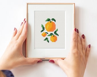 Orange modern cross stitch, Fruits cross stitch pattern, Modern embroidery design, instant download PDF,mini cross stitch, tiny, small, gift