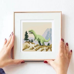 Dinosaur Cross Stitch Pattern, Kids Craft PDF, Prehistoric STITCHDesign - DINO needlepoint - Dino stitch chart - Kids wall decor, trex chart