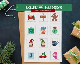Mini Christmas cross stitch pattern PDF, SUPER BUNDLE, Ornaments Holiday Designs 2Inch, christmas embroidery, Digital patterns, gifts, santa