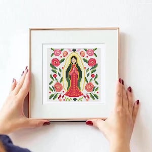 Nostra Signora di Guadalupe, schema punto croce, Punto Croce Cattolico, schema Santo Cattolico, Punto Croce Maria Guadalupe PDF, punto croce vergine