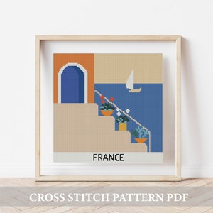 Frankreich Kreuzstich Muster, druckbare PDF-Muster, Easy Stitch, französischer Kreuzstich, Frankreich Handstickerei, Karte Kreuzstich, französischer Sampler