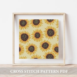 Patrón de punto de cruz de girasol, gráfico de girasol, girasol de patrón sin costuras, archivo digital - arte del aro, punto de cruz contado, punto de cruz fácil