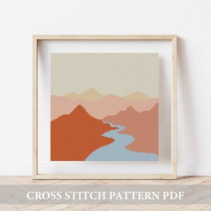 Desert cross stitch pattern, sunset cross stitch,pdf pattern, landscape cross stitch, sunrise cross stitch, terracotta embroidery, easy