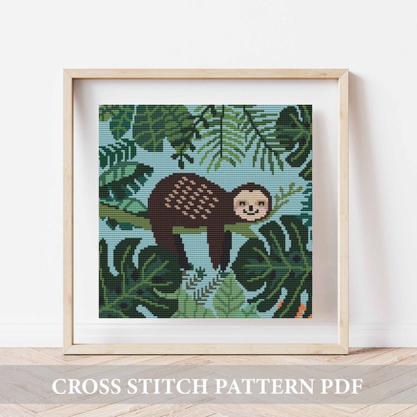 Sloth Cross Stitch Pattern: Jungle Nursery Decor (Digital Download)
