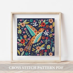 Birds Cross Stitch Pattern,Folk Flowers Cross Stitch Pattern, Birds embroidery, Instant Download, modern cross stitch pattern, counted chart