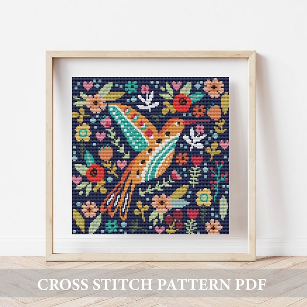 Birds Cross Stitch Pattern,Folk Flowers Cross Stitch Pattern, Birds embroidery, Instant Download, modern cross stitch pattern, counted chart