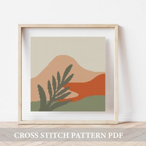 Berge modernes Kreuzstichmuster, Landschaft gezählt Chart, Wald Kreuzstich, Natur Kreuzstich, Boho Kreuzstich, Sofortiger Download