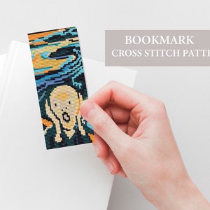 The Scream Cross-stitch pattern, Bookmark mini art, PDF download, Edvard Munch, Bookmark chart, painting cross stitch, cross stitch books