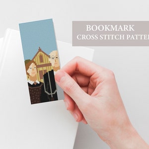 American Gothic, small bookmark pattern, Cross stitch pattern, masterpiece cross stitch, painting cross stitch,  miniature cross stitch,book