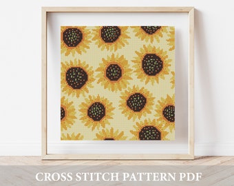 Sunflower Cross Stitch Pattern, sunflower chart, seamless pattern sunflower,Digital File - Hoop Art, Counted Cross Stitch, Easy Cross Stitch