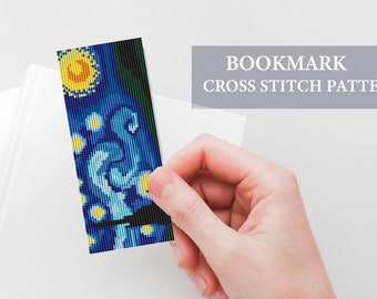 Starry Night Bookmark Cross Stitch Pattern, Easy Counted (PDF)