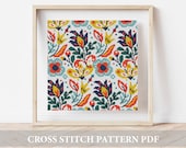 Folk Flowers Cross Stitch Pattern, modern cross stitch, (Digital Download - PDF), Cross Stitch Chart , floral patterns, floral embroidery