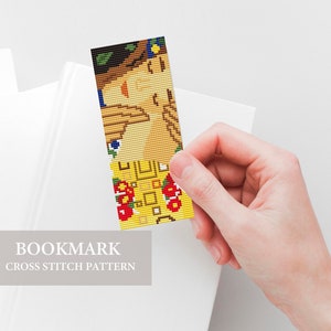 Art Bookmark Cross stitch pattern -The kiss, Gustav Klimt, instant download PDF, Cross stitch small, bookmark pattern, cross stitch books,