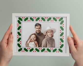 Christmas Photo Frame Cross Stitch Pattern: DIY stitching (PDF Pattern) counted chart