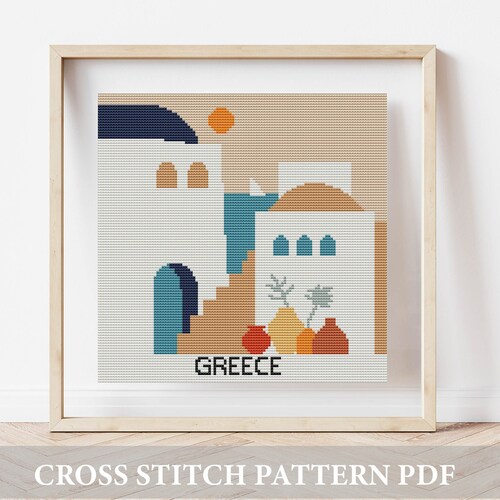 Greek Scene Cross Stitch Pattern Traditional Greece Etsy