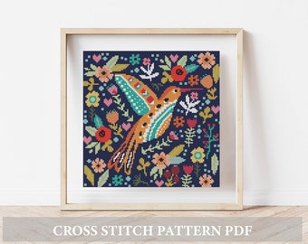 Birds Cross Stitch Pattern,Folk Flowers Cross Stitch Pattern, Birds embroidery, Instant Download, modern cross stitch pattern, counted chart