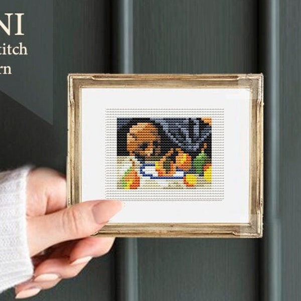 MINI cross stitch "nature morte au crane" Tiny Paul Cezanne,easy cross stitch,mini masterpieces, art cross stitch,cross stitch gift,wall art