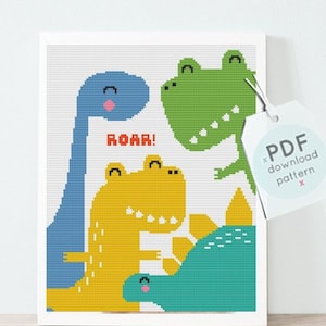 Dinosaur Cross Stitch Pattern "DINO SELFIES"  Dino Babies Cross Stitch ,Baby Room Cross Stitch, Cute Stitch Baby Pattern, Cute Cross Stitch