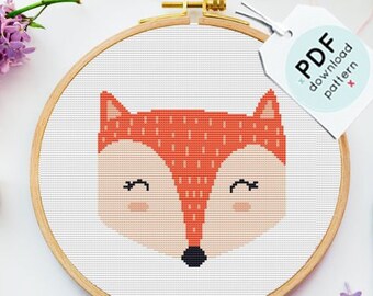Fox Cross Stitch Pattern, Baby Animal Embroidery, Modern PDF Download