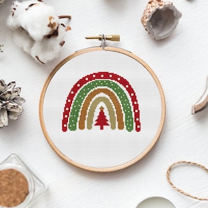 Rainbow christmas cross stitch pattern, Counted cross stitch,  Rainbow Christmas, embroidery sampler Merry Christmas, PDF pattern, Christmas