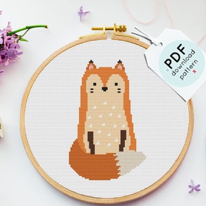 Cute Fox ,Cross Stitch Pattern Modern, fox Counted cross stitch , foxy chart, easy animal cross stitch, hoop art, embroidery, DCM pattern