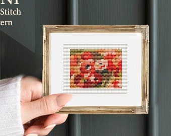 Mini cross stitch pattern,  Pierre-Auguste Renoir " tiny Anemones ", Digital patterns, cross stitch lovers, handmade crafts, small, tiny art