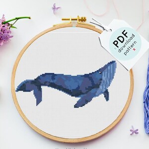 Whale Cross Stitch Pattern, Digital pattern Instant Download , Hoop Art, X Stitch Pattern, Nursery Cross Stitch Pattern, ocean Cross Stitch