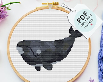 Whale Cross Stitch Pattern, Sea Animal Sampler, Easy PDF (Digital Download)