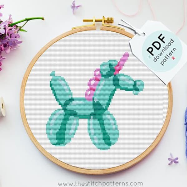 Funny Unicorn Cross Stitch, Embroidery Pattern pdf, girls cross stitch, balloon Cross Stitch,Needlepoint pattern, Cross Stitch Embroidery