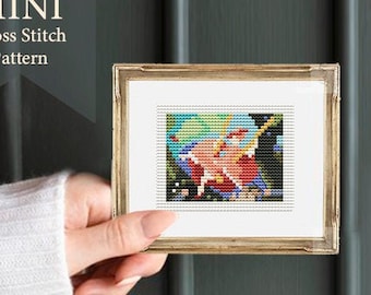 Cross stitch pattern modern version "tiny THE SWING" Fragonard, mini Cross Stitch, Cross Stitch chart, PDF Download, mini gallery wall, art