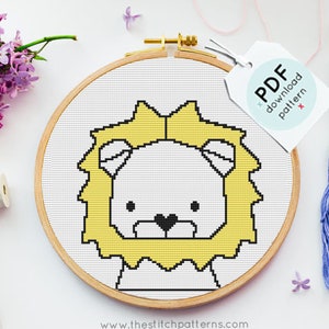 Lion Cross Stitch Pattern, Geometric LION, Animal Cross Stitch, Embroidery Animal, Cross Stitch Lion, Modern Animal, Cross Stitch PDF, baby