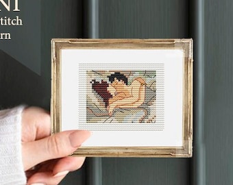 Tiny "In Bed, The Kiss" Henri de Toulouse-Lautrec,  cross stitch pattern, stitch art, DIY GIFT, mini museum, modern cross stitch,vintage art