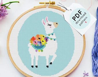 Lama Cross Stitch Patroon, Lama Geteld Kruissteek, Lama Borduurontwerp, Moderne Gemakkelijke Grafiek, Lama PDF-formaat, kinderkamer kruissteek