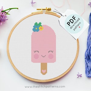 Popsicle Cross Stitch Patroon, meisjes kruissteek, gif voor nieuwe baby, PDF Digitale Download, Borduurontwerp, DIY Food Decor, eenvoudig borduurwerk