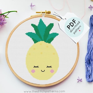 Pineapple Cross Stitch Pattern, sleepy Fruit PDF, Modern cross stitch, Cute stitch, Tropical Counted Cross Stitch Pattern Instant Download