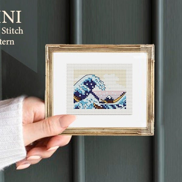 The Great Wave off Kanagawa mini cross stitch pattern PDF, mini art, small cross stitch, tiny cross stitch,digital download patterns, wave