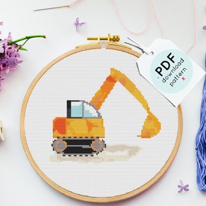 excavator cross stitch, boys pattern, truck pdf pattern, construction truck cross stitch, digger cross stitch, easy cross stitch chart